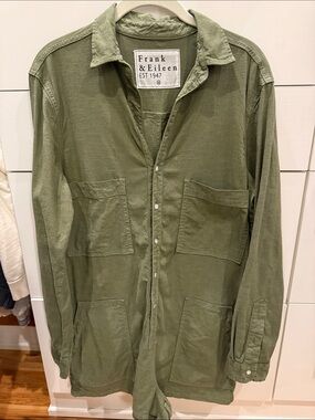 Frank & Eileen Ireland Romper in Army with Patch Pockets